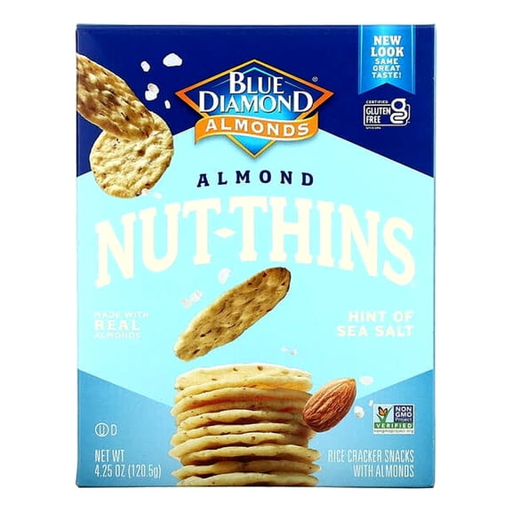 Blue Diamond, Almond Nut-Thins, Rice Cracker Snacks, Hint of Sea Salt, 4.25 oz Pack of 3