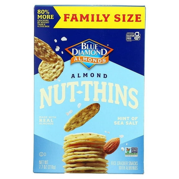 Blue Diamond, Almond Nut-Thins, Rice Cracker Snacks, Hint of Sea Salt, 7.7 oz (218 g) Pack of 2