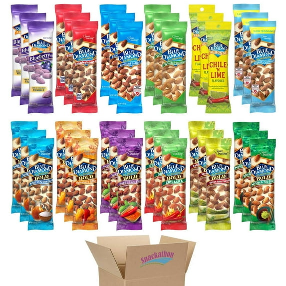 Blue Diamond Almond Variety, 6 Bold Flavors + 6 Classic Flavors, 3 Bags each Flavor, 1.5 Ounce (Pack of 36)