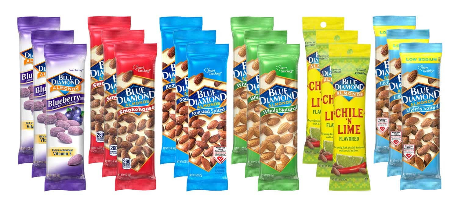 Blue Diamond Almond Variety, 6 Classic Flavors, 3 Bags each Flavor, 1.5 Ounce (Pack of 18)