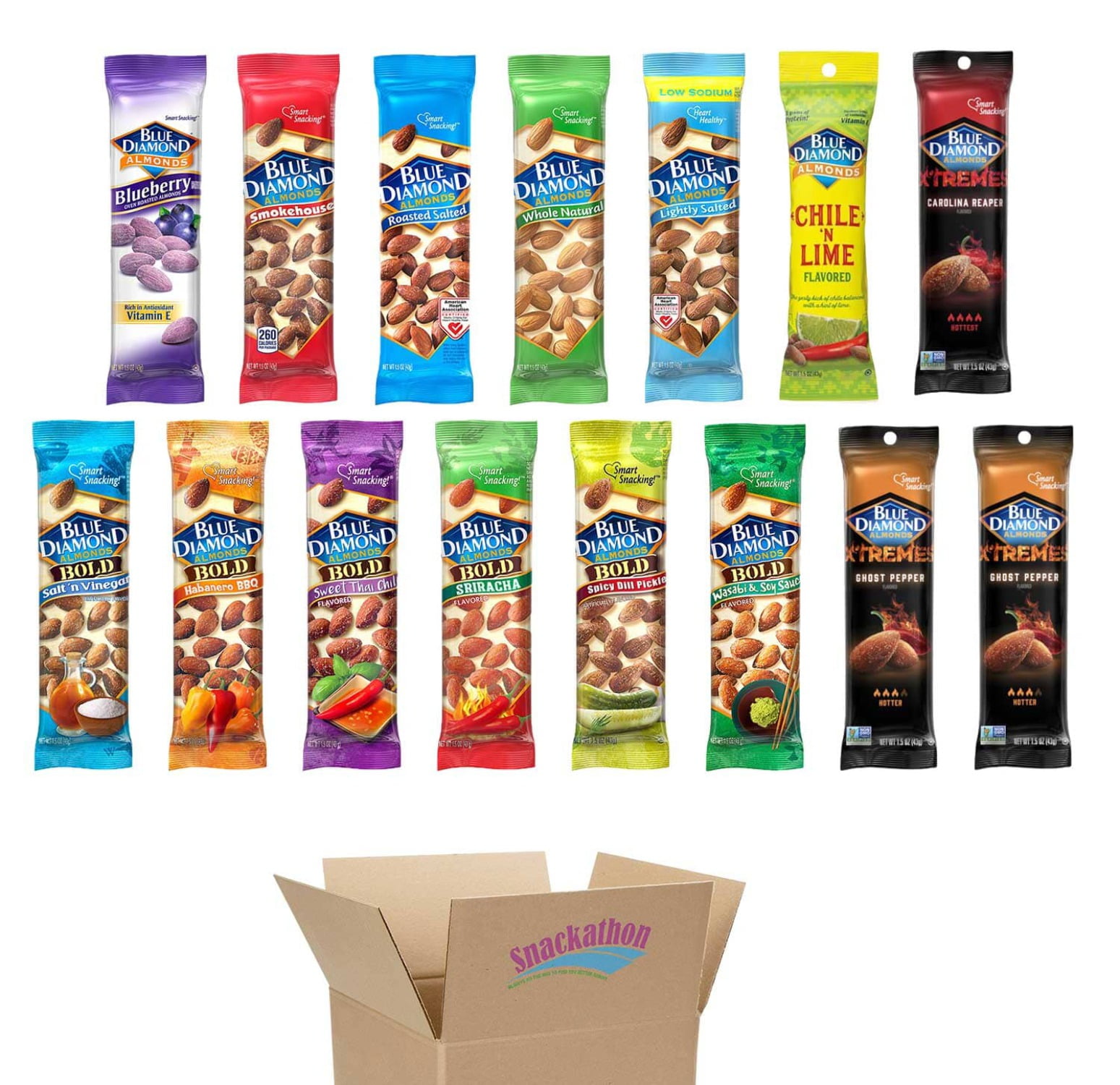 Blue Diamond Almond Variety, All Flavors, 1-2 Bags each Flavor, 1.5 Ounce (Pack of 15)