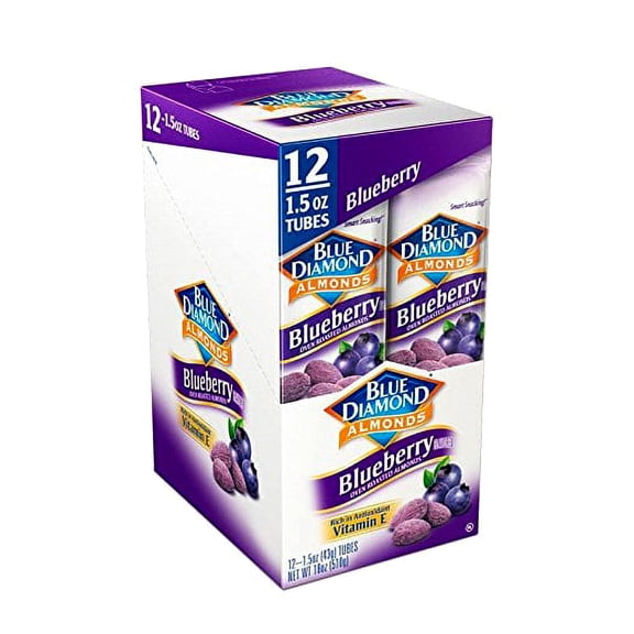 Blue Diamond Almonds Blueberry Flavored Snack Nuts, Single Serve Bags (1.5 oz, Pack of 12)
