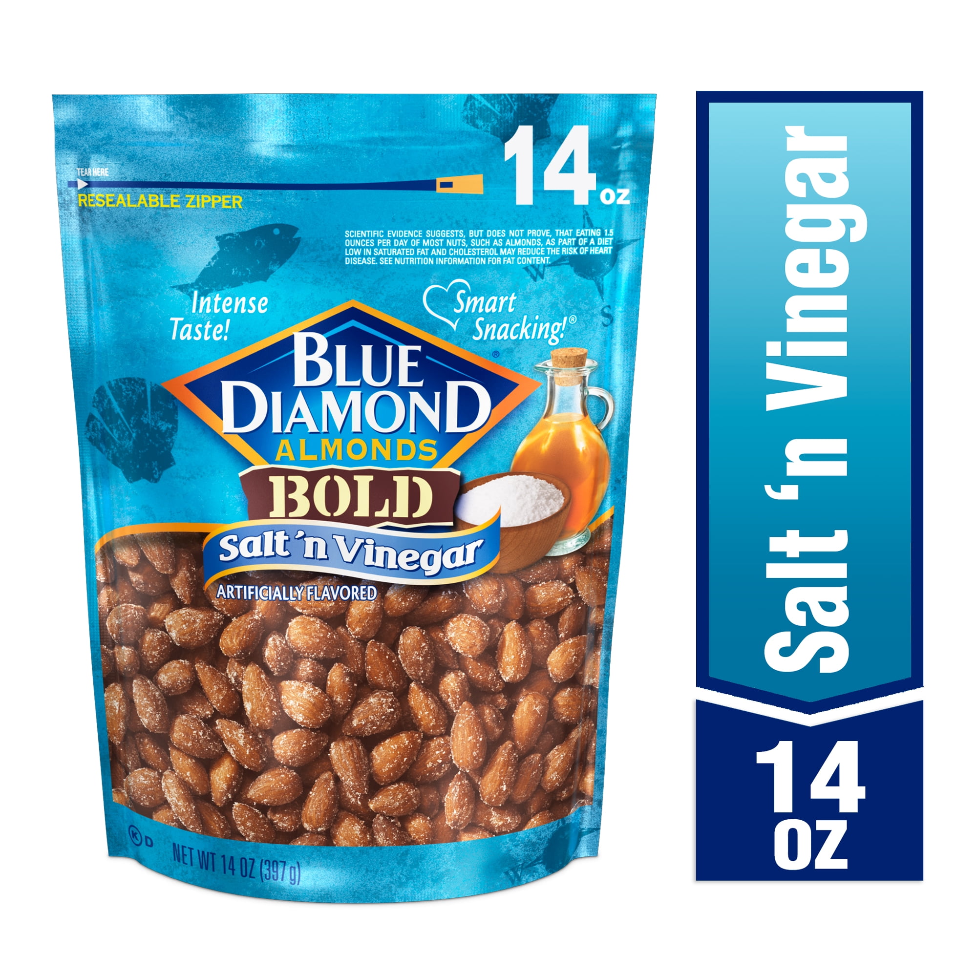 Blue Diamond Almonds, Bold Salt 'n Vinegar Snack Nuts Perfect for Snacking, On-the-go, and Salty Treats, 14 oz