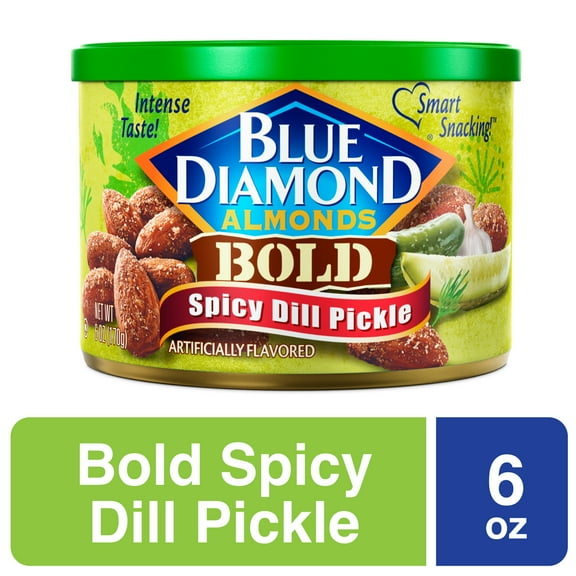 Blue Diamond Almonds, Bold Spicy Dill Pickle Flavored Snack Nuts Perfect for Snacking and On-the-go, 6 oz can
