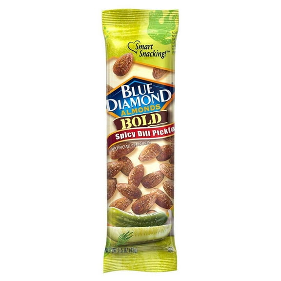 Blue Diamond Almonds, Bold GGA1 Spicy Dill Pickle Flavored Snack Nuts, Single Serve Bags (1.5 Oz. Tubes, Pack of 12)