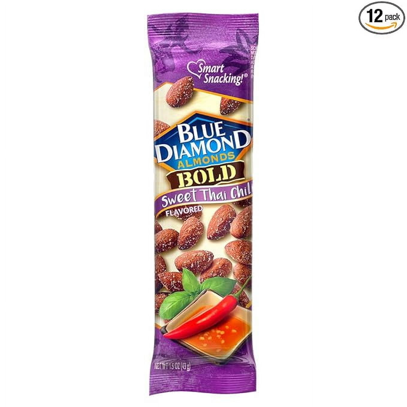 Blue Diamond Almonds, Bold Sweet Chili Thai Flavored Snack Nuts, Single Serve Bags (1.5 Oz. Tubes, Pack of 12)