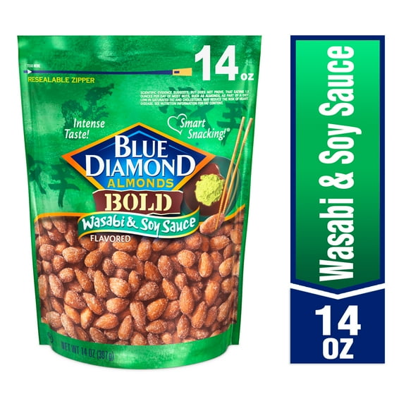 Blue Diamond Almonds, Bold Wasabi & Soy Sauce Flavored Snack Nuts for Intense Taste, 14 oz