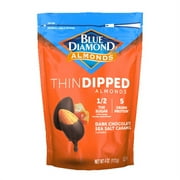 Blue Diamond Almonds, Dark Chocolate Sea Salt Caramel Thin Dipped Covered Natural Almonds for Guilt-Free Snacking, Half The Calories Great for Lunch, Adults and Kids, 4oz Resealable Bag