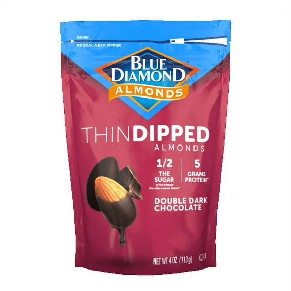 Blue Diamond Almonds, Double Dark Chocolate Thin Dipped Almond Snack Nuts perfect for snacking, 4 oz