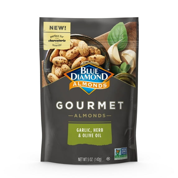 Blue Diamond Almonds, Gourmet GGA1 Specialty Garlic, Herb, and Olive Oil Flavored Classic Snack Nuts Perfect for Charcuterie, Holidays, Gatherings, or Savory Snack, 5 oz.