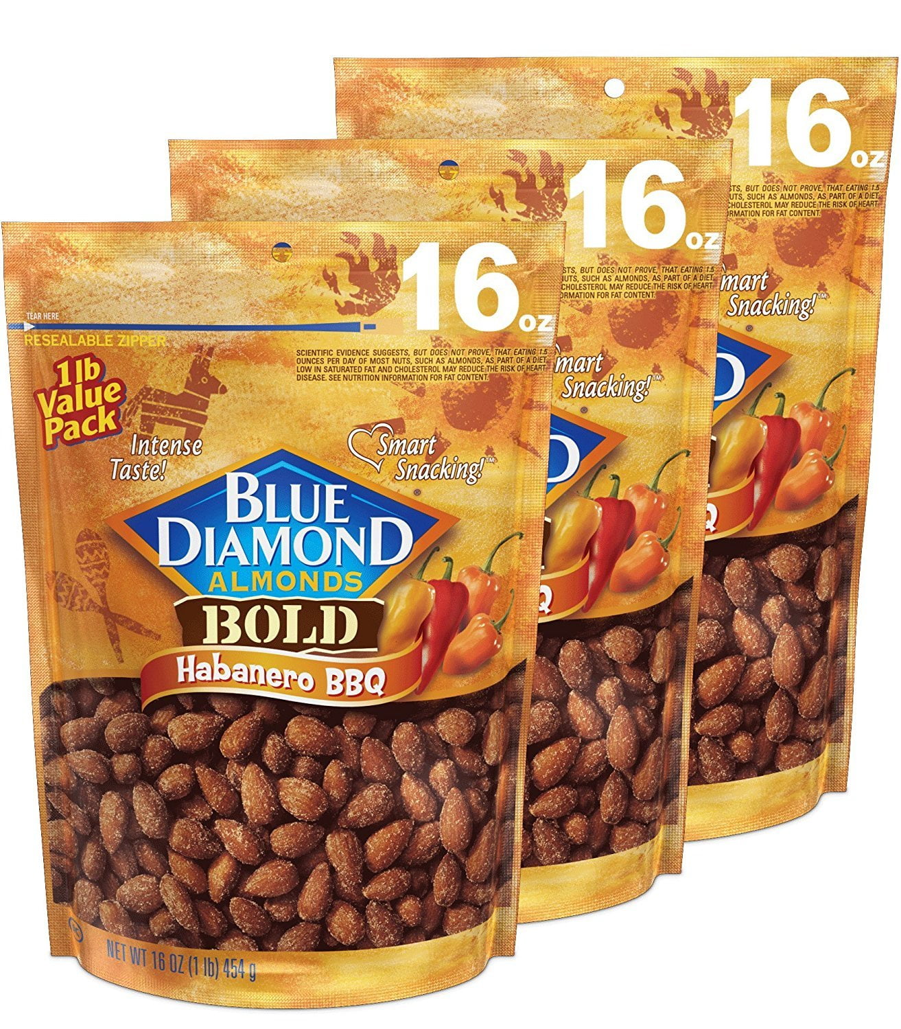 Blue Diamond Almonds Habanero BBQ Flavored Snack Nuts, 16 Ounce (Pack