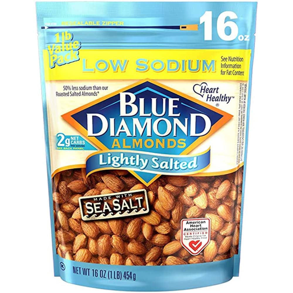 Blue Diamond Almonds Low Sodium Lightly Salted ,Snack Nuts 16 Oz