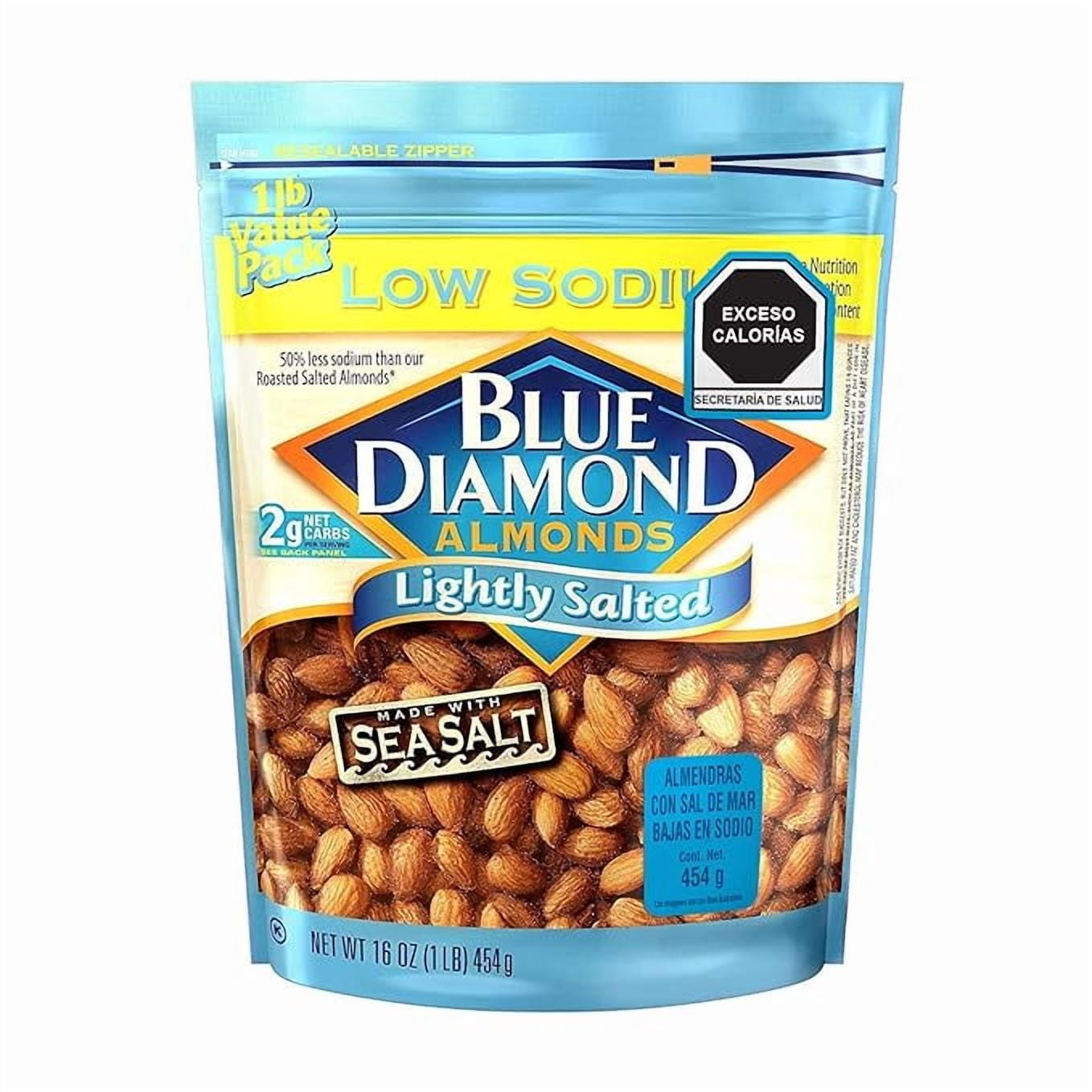Blue Diamond Almonds Low Sodium Lightly Salted Snack Nuts, 16 Oz Resealable Bag (Pack of 1) ( Pack of 2 )