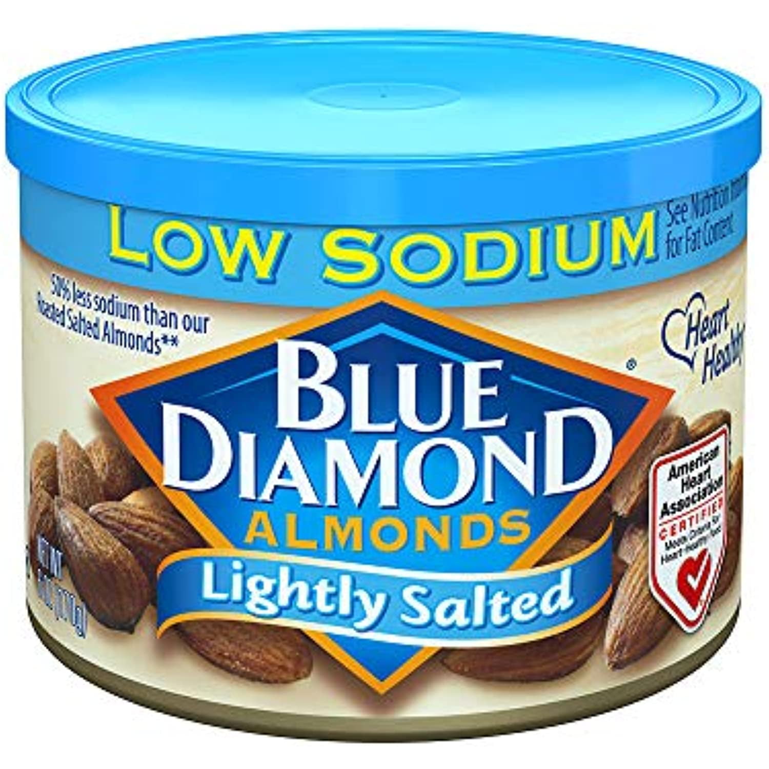 Blue Diamond Almonds Low Sodium Lightly Salted Snack Nuts, 6 Oz Resealable Cans (Pack Of 6)