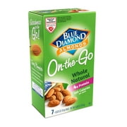 Blue Diamond Almonds Natural Whole Almonds, 0.625 oz, 7 Count, Snack Bag, Cardboard Box
