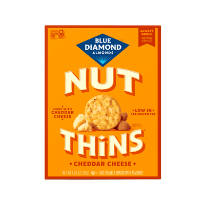 Blue Diamond Almonds Nut-Thins, Cheddar Cheese, Snack Crackers, Gluten-Free, 4.25oz Cardboard Box