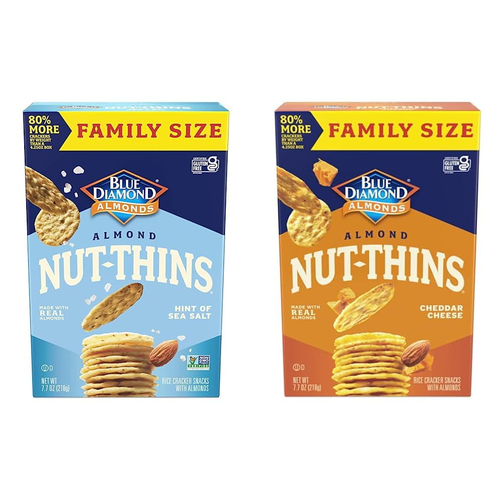 Blue Diamond Almonds Nut Thins, Gluten Free Family Size Cheddar And Hint Of Salt, 7.7 Oz Boxes