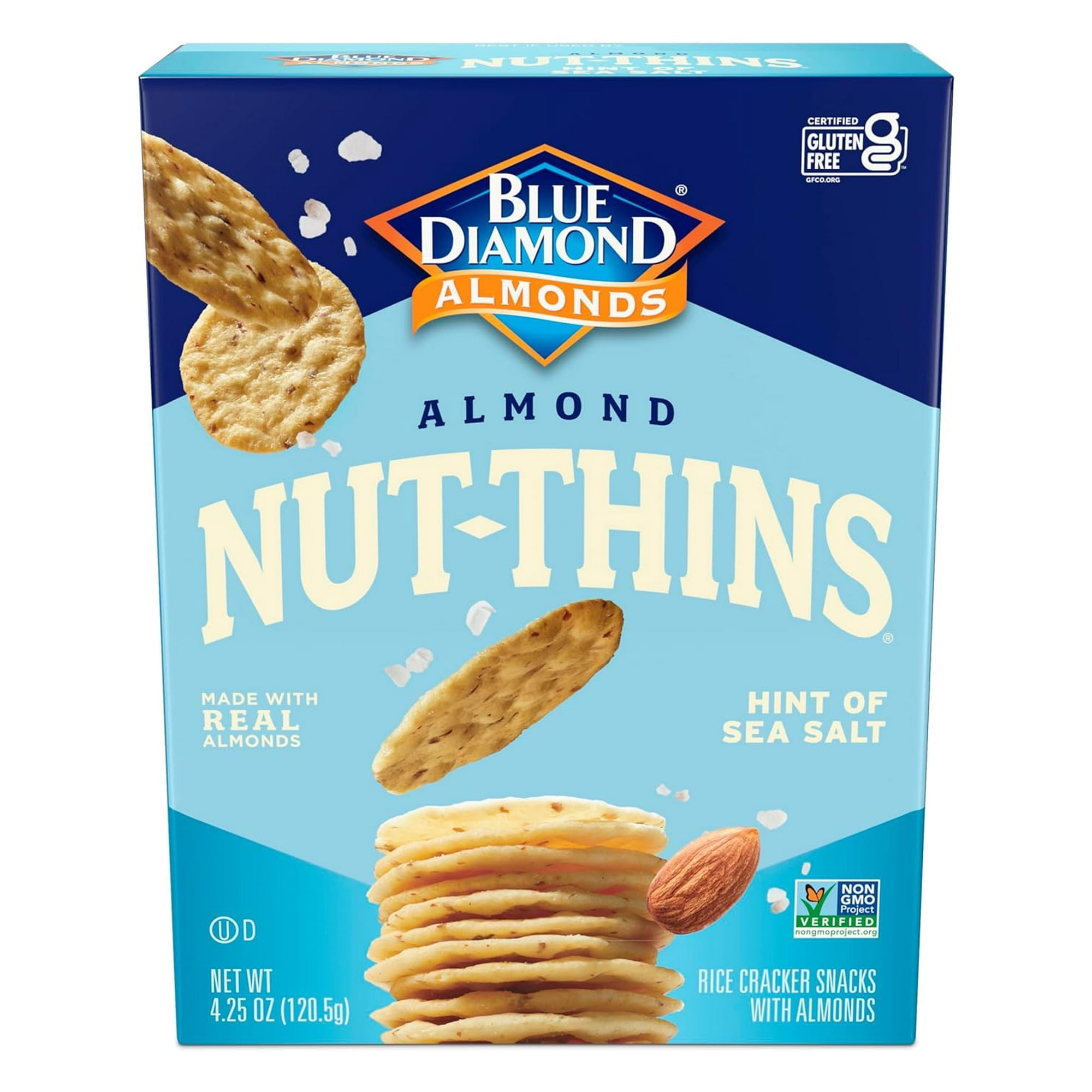 Blue Diamond Almonds Nut-Thins, Hint of Sea Salt, Snack Crackers, Gluten-Free, 4.25oz -Value Pack-Pack Of 8