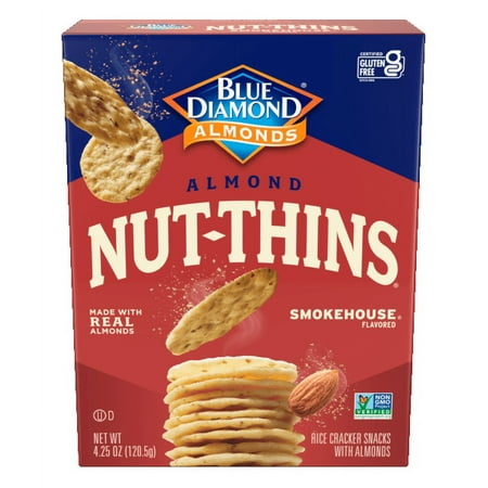 Blue Diamond Almonds Nut-Thins Smokehouse Flavored Rice Cracker Snacks with Almonds, 4.25 oz
