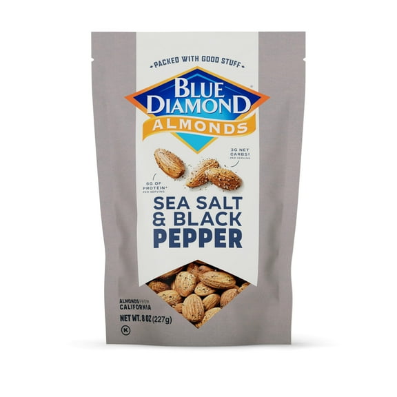 Blue Diamond Almonds, Premium GGA1 Sea Salt and Black Pepper Flavored Snack Nuts Perfect Mix for Lunches or On-The-Go for Healthy Snacking, 8 Ounce (Pack of 1)
