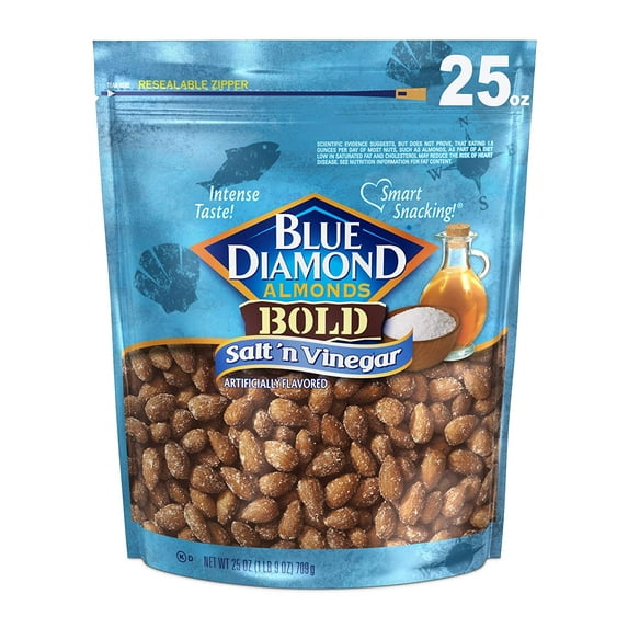 Blue Diamond Almonds Salt N' Vinegar Flavored Snack Nuts, Resealable Bag,1.56 Pound (Pack of 1)