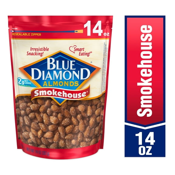 Blue Diamond Almonds, Smokehouse Flavored Snack Nuts Perfect for Snacking, 14oz Resealable Bag - 3 pack