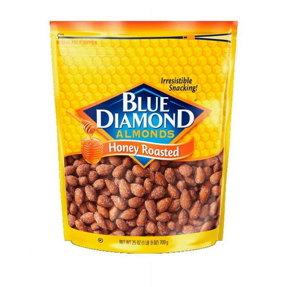 Blue Diamond Almonds, Sweet Flavored Honey Roasted Snack Nuts Great for Snacks, Lunch, and Dessert Treats, 25 oz. (4 Pack)