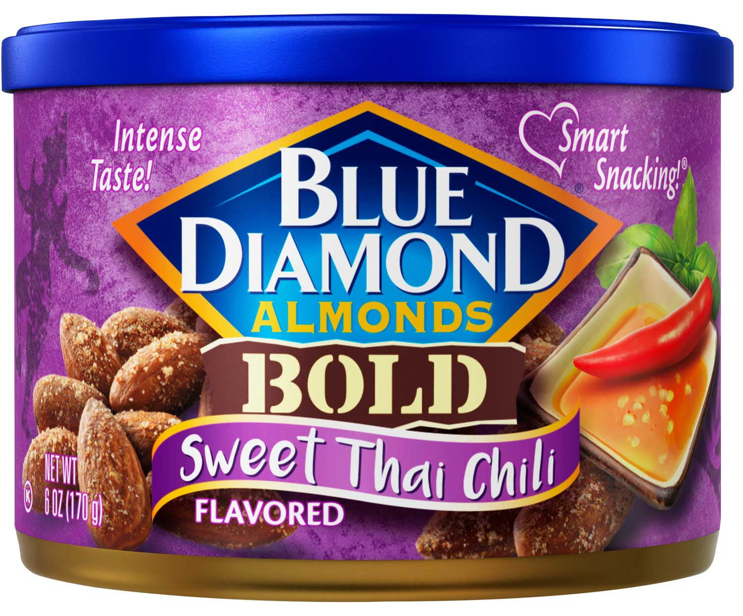 Blue Diamond Almonds Sweet Thai Chili Flavored Snack Nuts, 6 Oz Resealable Cans (Pack of 12)