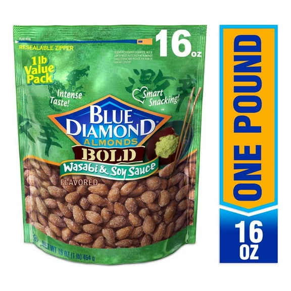 Blue Diamond Almonds, Bold Wasabi & Soy Sauce Flavored Snack Nuts, 16 oz Bag
