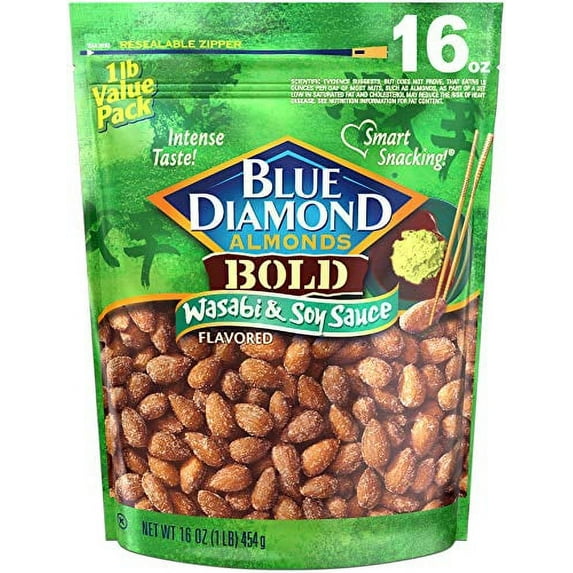 Blue Diamond Almonds Wasabi .. & Soy Sauce Flavored .. Snack Nuts, 16 Oz .. Resealable Bag (Pack of .. 1)