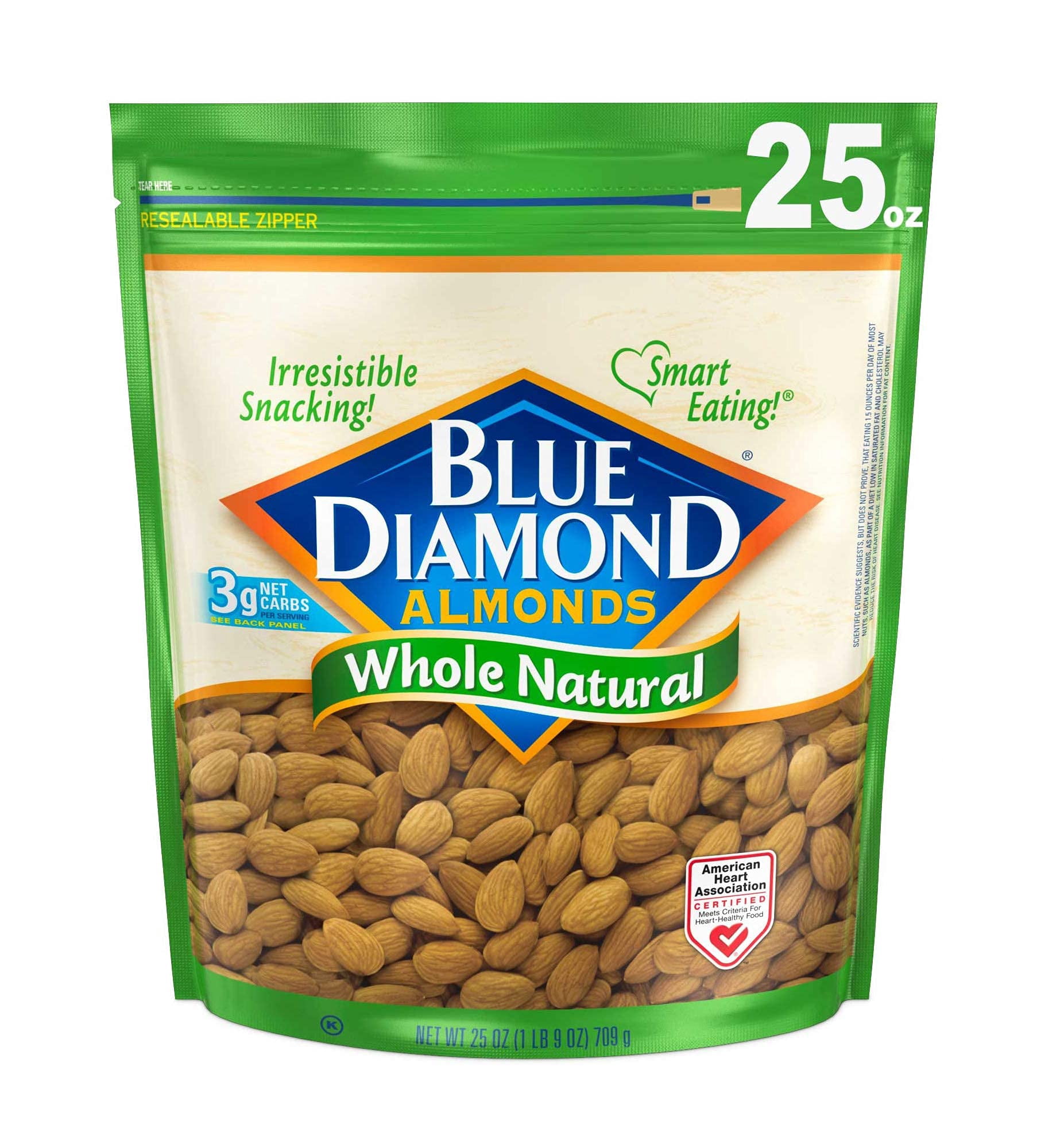 Blue Diamond Almonds Whole GGA1 Natural Raw Snack Nuts, 25 Oz ...