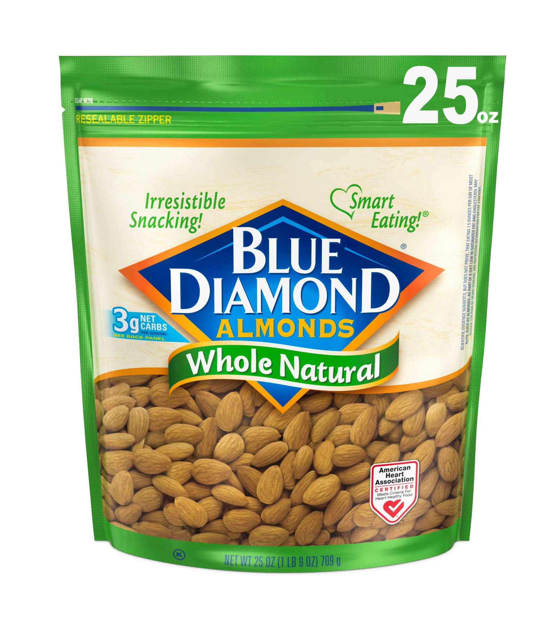Blue Diamond Almonds Whole Natural Raw Snack Nuts, 25 Oz Resealable Bag ...