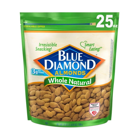 Blue Diamond Almonds Whole CM31Natural Raw Snack Nuts, 25 Oz Resealable Bag (Pack of 1)