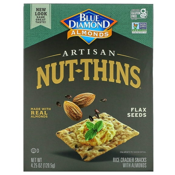 Blue Diamond, Artisan Nut-Thins, Flax Seeds Rice Cracker Snacks with Almonds, 4.25 oz (120.5 g)