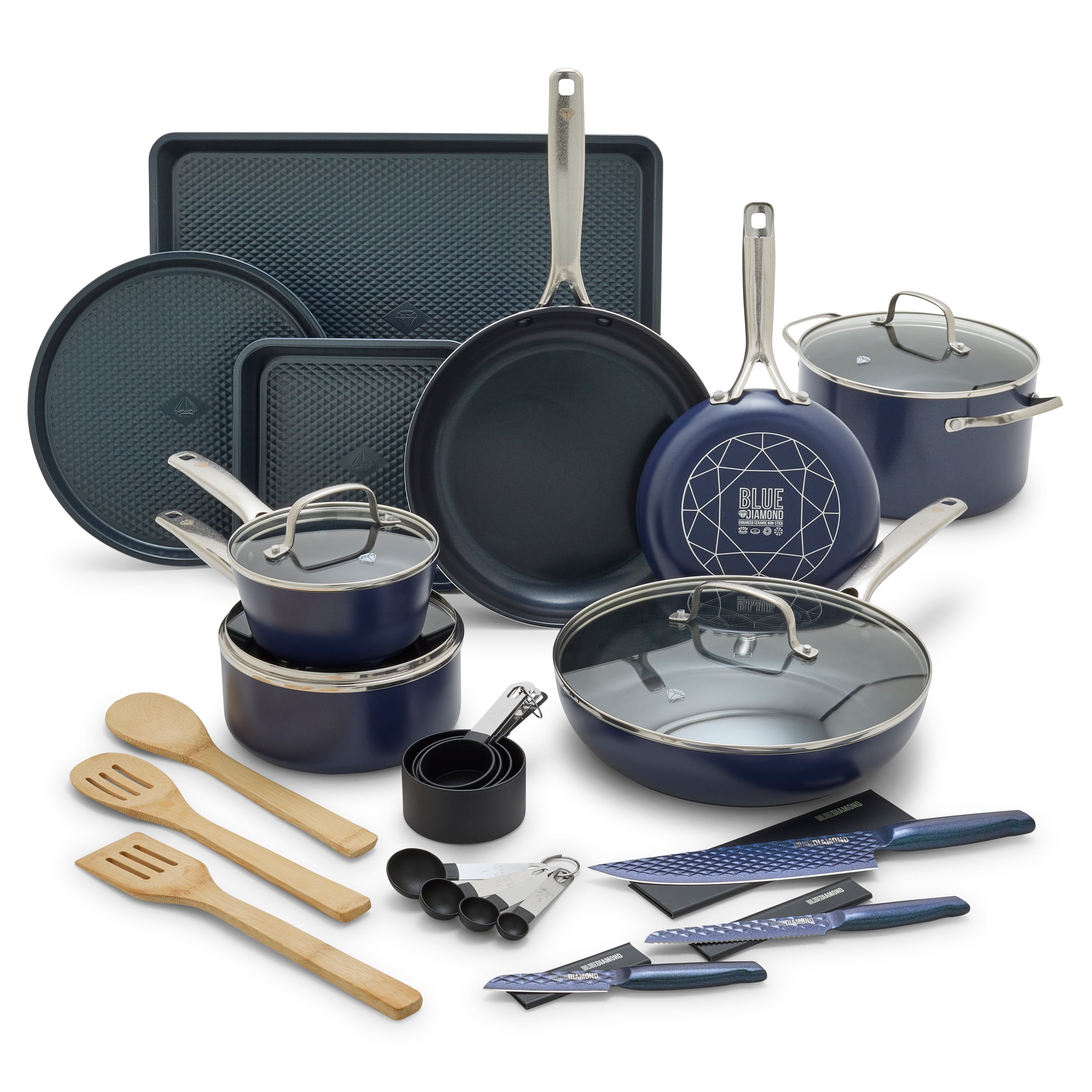 Frying Pan Sets Non Stick 3Pieces Blue 3D Diamond Cookware – Knife Depot Co.