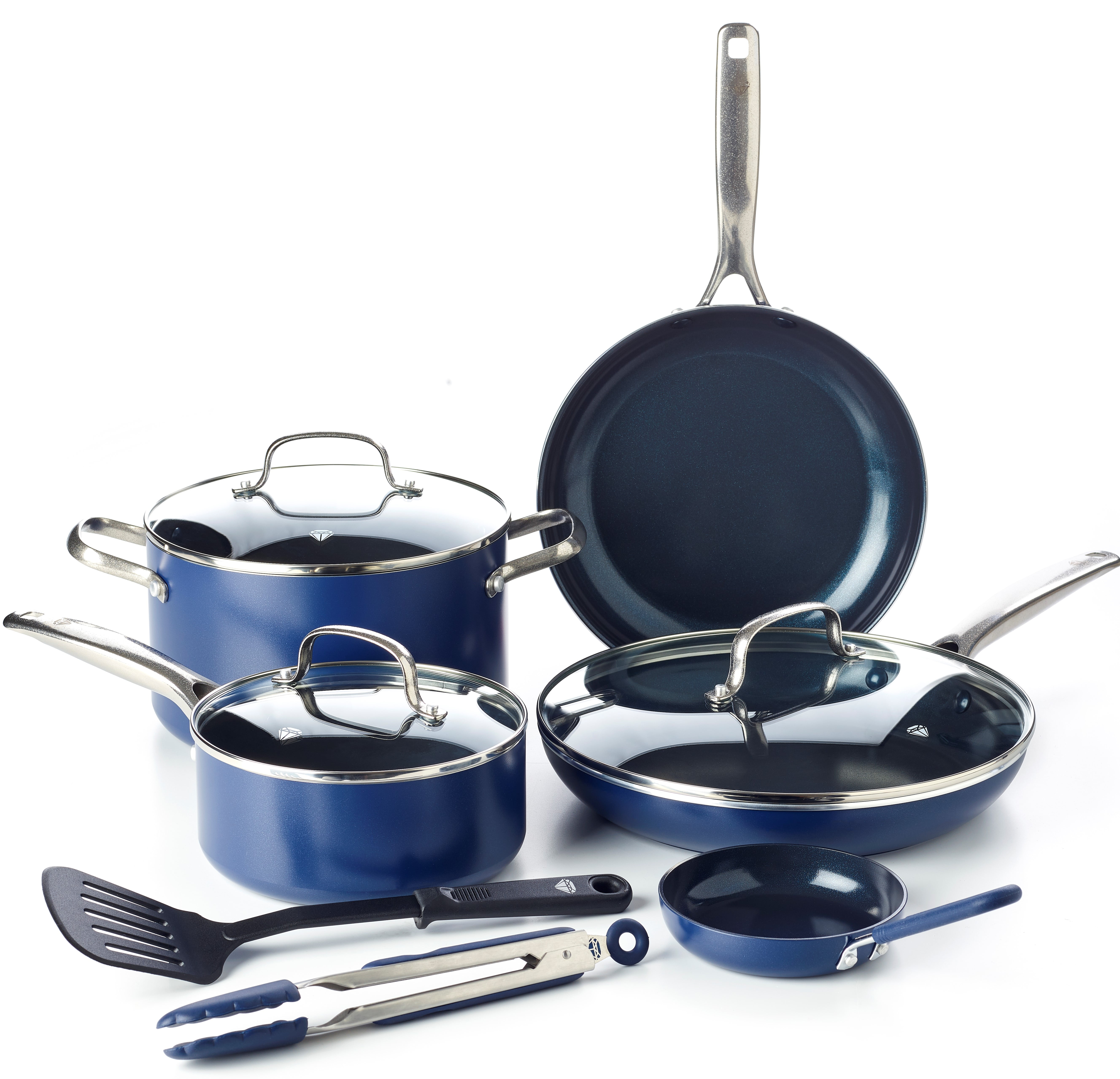 Frying Pan Sets Non Stick 3Pieces Blue 3D Diamond Cookware