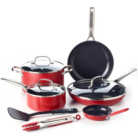 Blue Diamond Ceramic Non-Stick Ultimate Value Cookware Set, Red