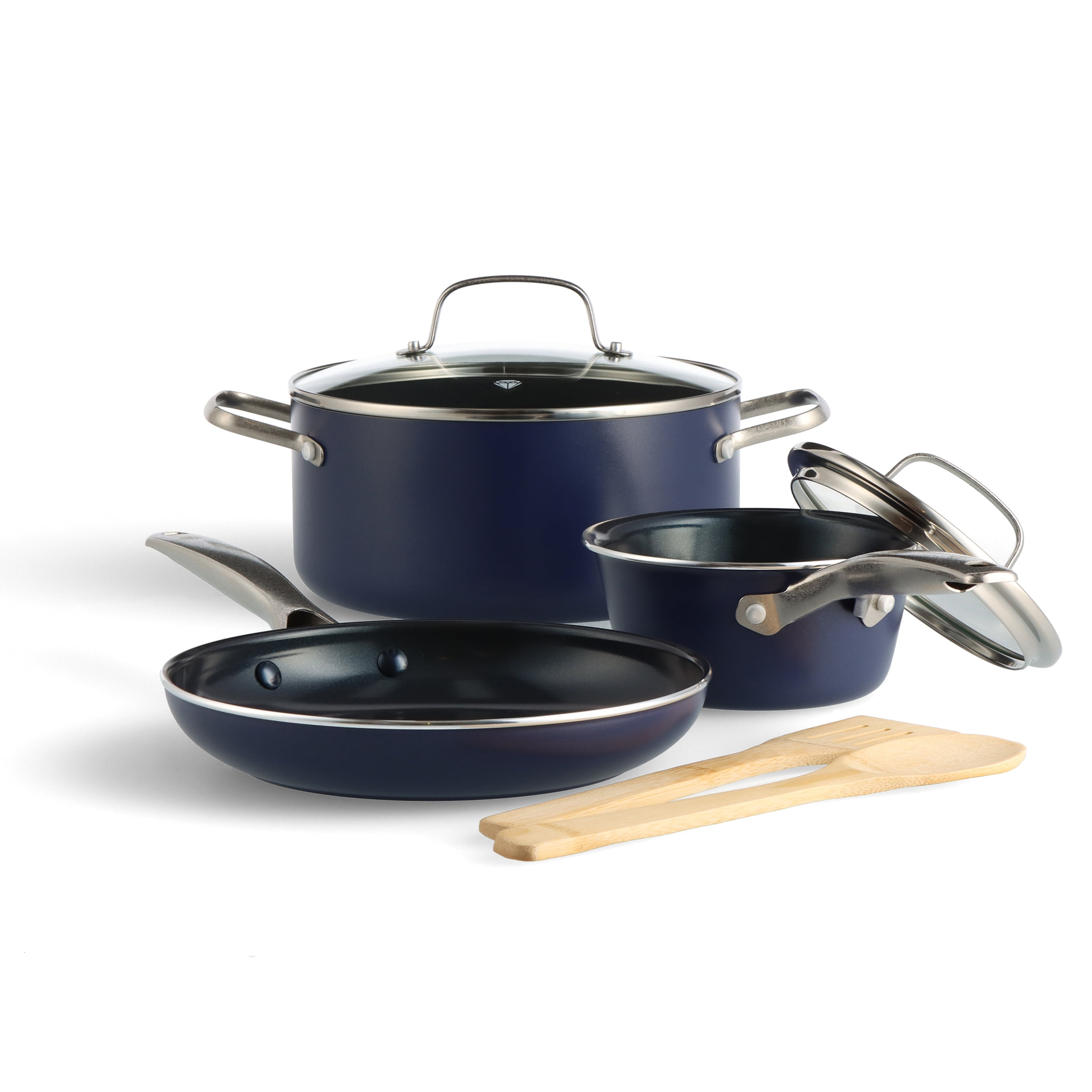 Blue Diamond Cookware Tri-Ply Stainless Steel Ceramic Nonstick, 7 Piece Cookware  Pots and Pans Set, PFAS-Free, Multi Clad, Induction, Dishwasher Safe, Oven  Safe, Silver + FS