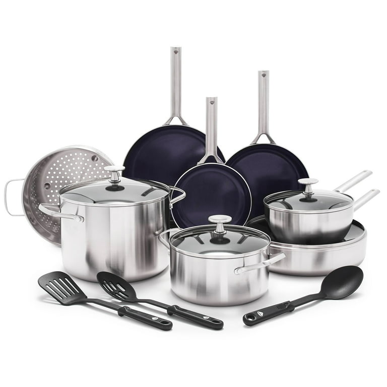 Blue Diamond Cookware Tri-Ply Stainless Steel Ceramic Nonstick, 15 Piece Cookware Set