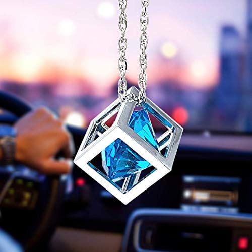 Blue Diamond Cube Crystal Car Rear View Mirror Charms, Bling Car  Accessories, Sun Catcher Hanging Ornament w/Chain, Car Charm & Home Decor  Ornament (Blue) : : Automotive