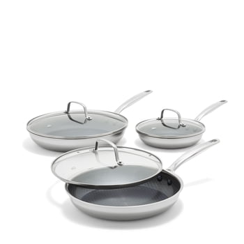 Blue Diamond Diamond Bond 6 Piece Hybrid Nonstick Fry Set with Glass Lids, Stainless Steel