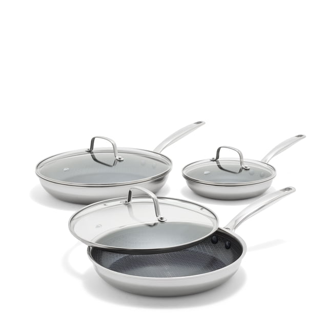 Blue Diamond Diamond Bond 6 Piece Hybrid Nonstick Fry Set with Glass Lids, Stainless Steel