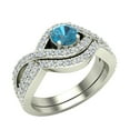 thumbnail image 1 of Blue Diamond Engagement Rings for Women Round Cut Blue Diamond Rings Criss Cross Intertwined 14K White Gold 1.10 Carat (F,VS1), 1 of 5