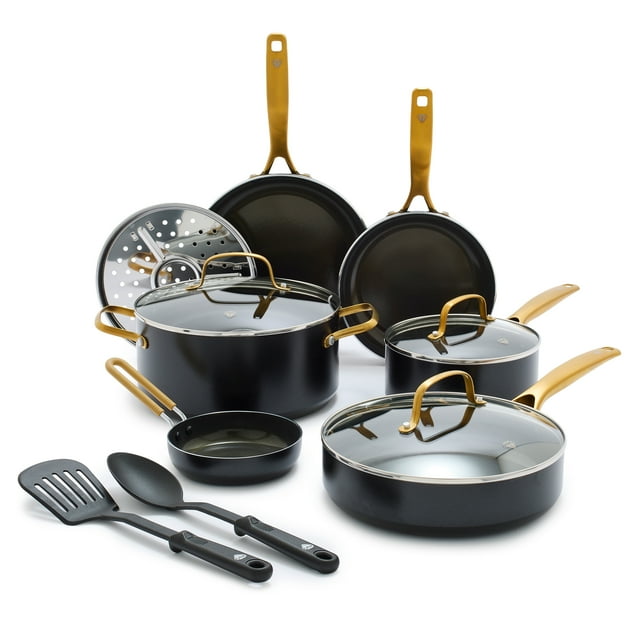 Blue Diamond Gold Edition Ceramic Nonstick 12 Piece Cookware Set, PFAS