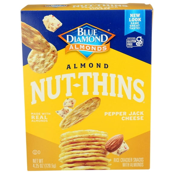 Blue Diamond Growers Nut Thins Pepper Jack Cheese Nut and Rice Cracker, 4.25 Ounce -- 12 per case.