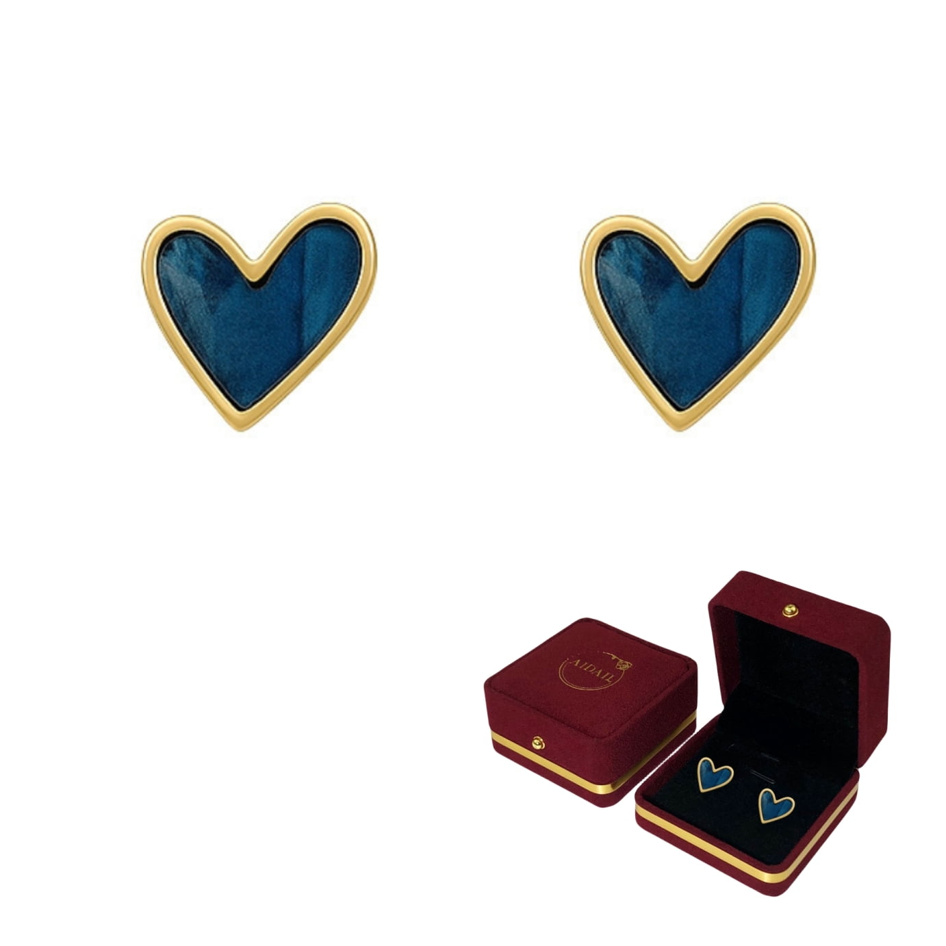 Blue Diamond Heart Dangle Hoop Earrings for Women Girls Small Huggie ...
