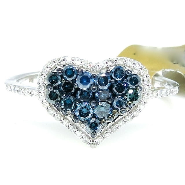 Blue Diamond Heart Ring set in 10K White Gold (0.70 Ct)