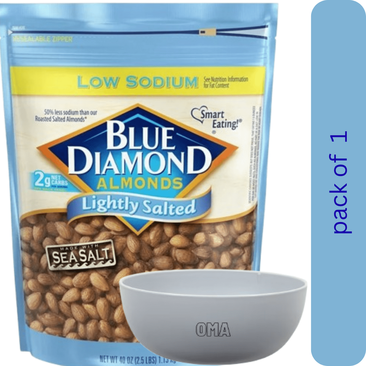 Blue Diamond Lightly Salted Whole Almonds, 40 oz. with bowl by OMA