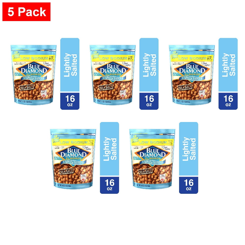 Blue Diamond Low Sodium Lightly Salted Almonds 16 oz - 5 Pack