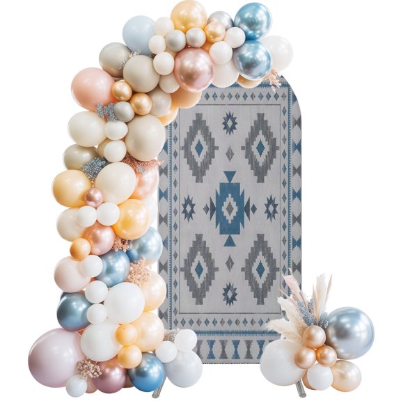 Blue Diamond Motifs Arch Backdrop Cover 4 FT, Boho Tribal Ethnic Abstract Geometric Country Plaid Wedding Arch Cover Stretchy Backdrop Stands Covers for Birthday Party Ceremony Banquet Decor